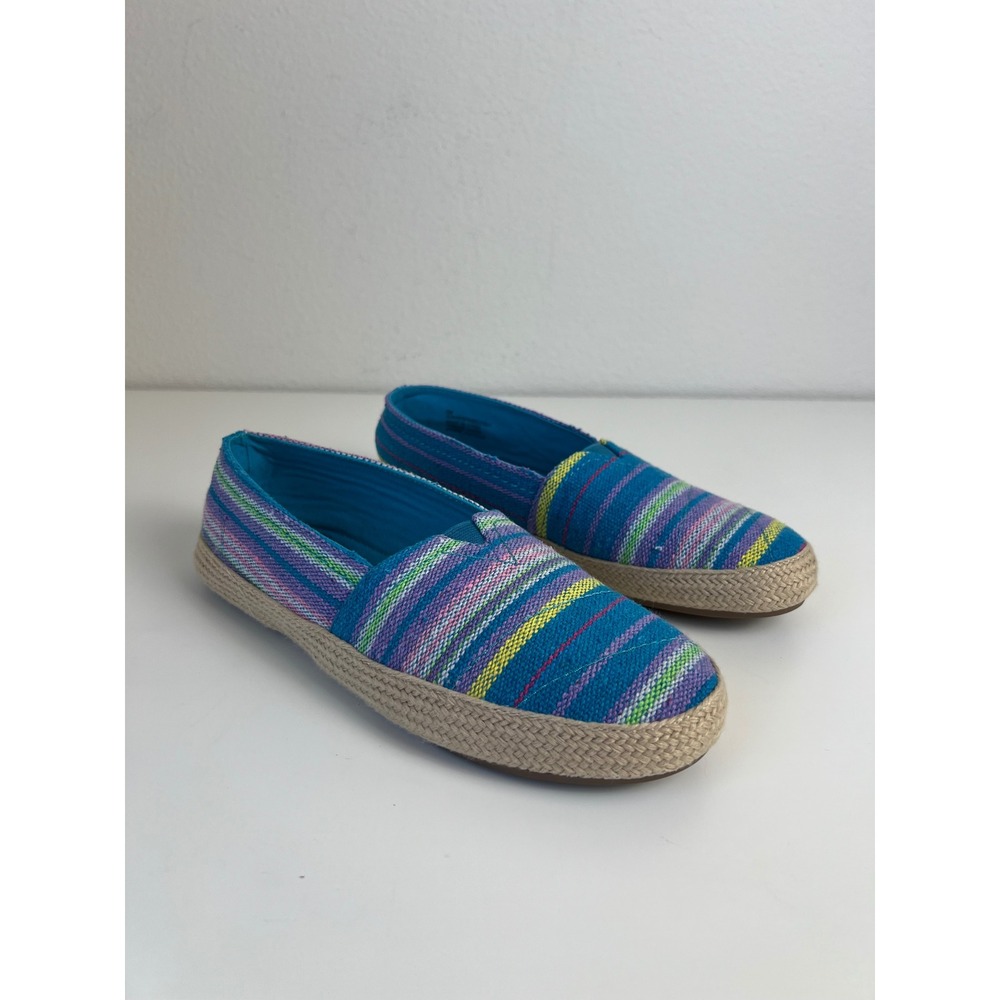 Mia Amore Espadrille Flats US 8 Blue Multicolor Striped Slip On Shoes Coastal